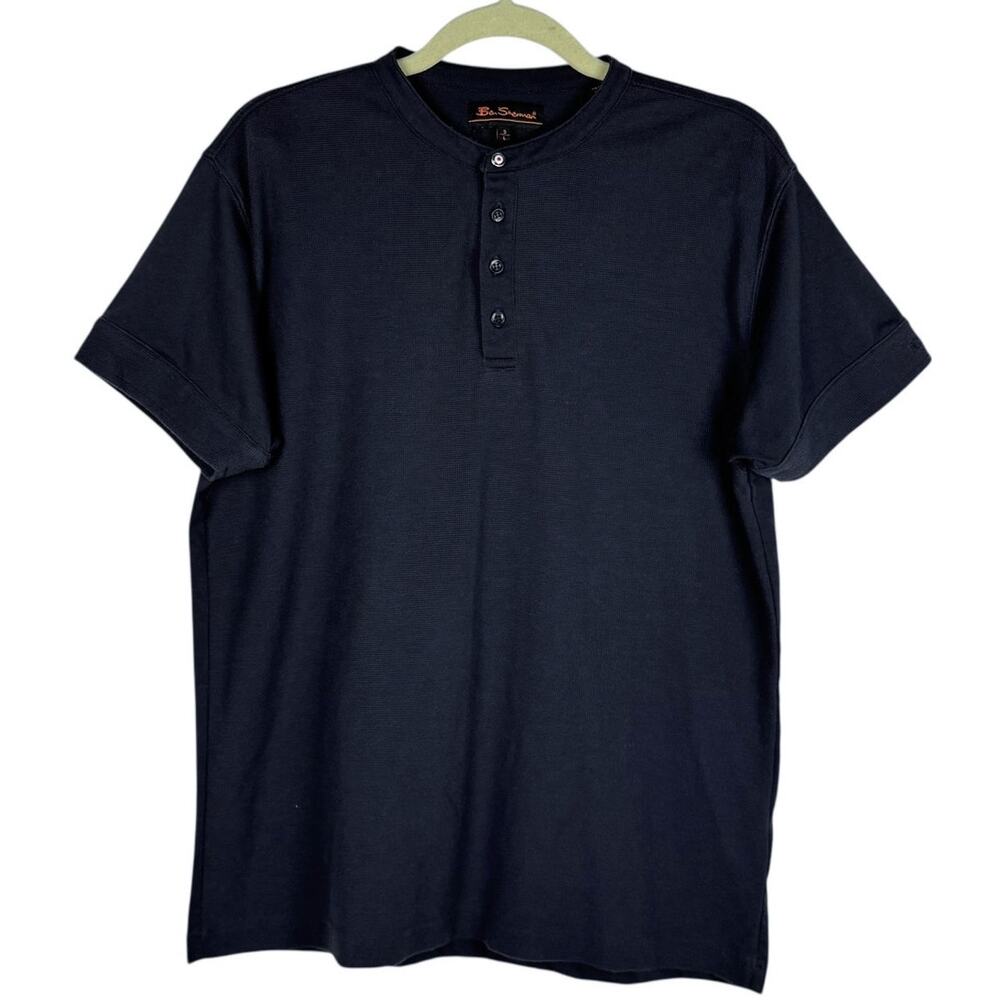 Ben Sherman Black Waffle Cotton Blend Short Sleeve Button Up Top Sz 3 Medium